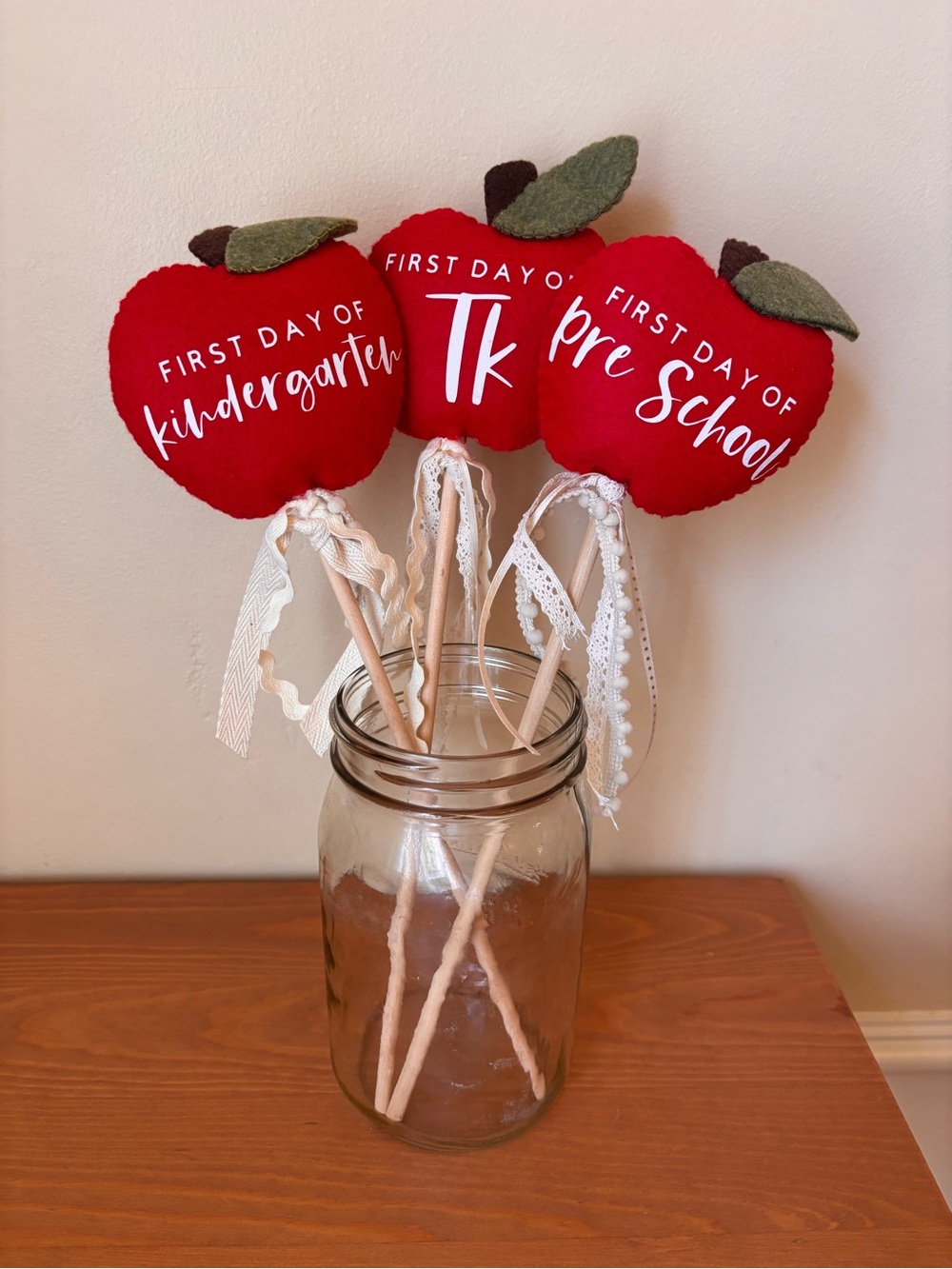Red Apple First Day of School Photo Props - Set of 3 TK, Preschool, Kindergarten